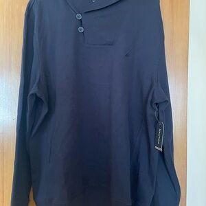 NWT XL Nautica Men's Navy Blue Shawl Collar Sweater 100% cotton